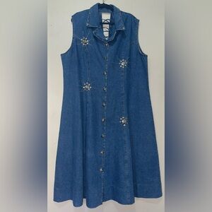 Beautiful Vintage Bejeweled Plus Size Denim Dress /Denim Jacket trench